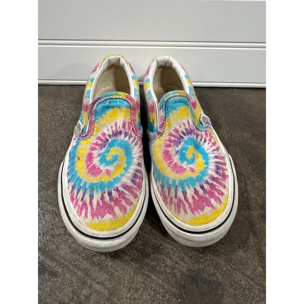 Vans Kids Classic Slip-On Tie Dye Spiral Multi Color Skate Shoes Size 11 Kids